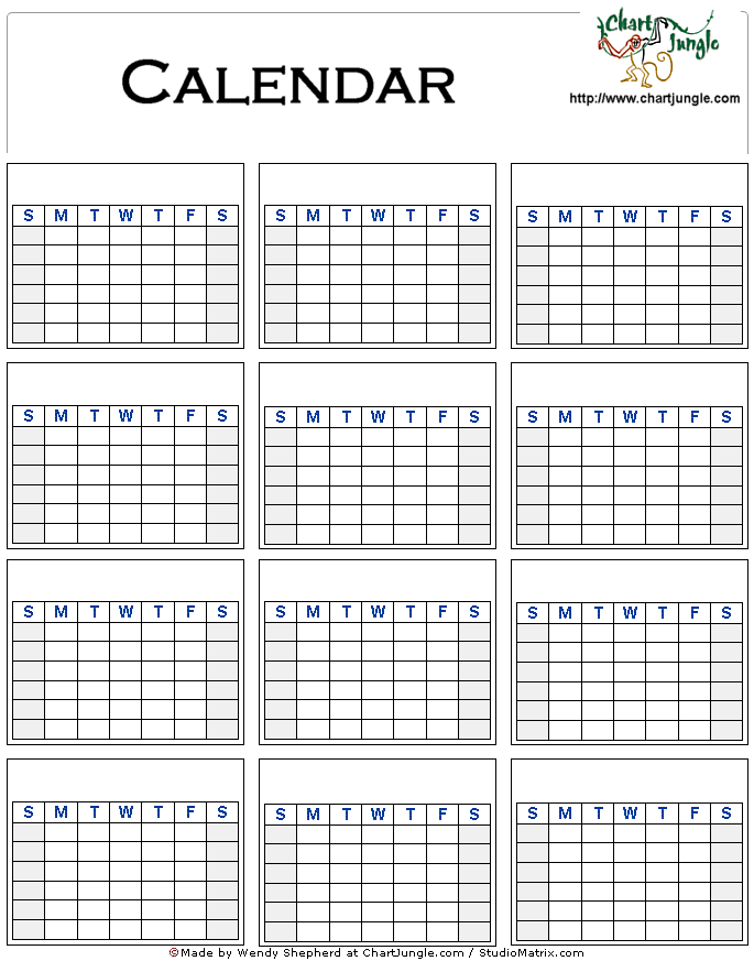 Free Printable Blank Yearly Calendar