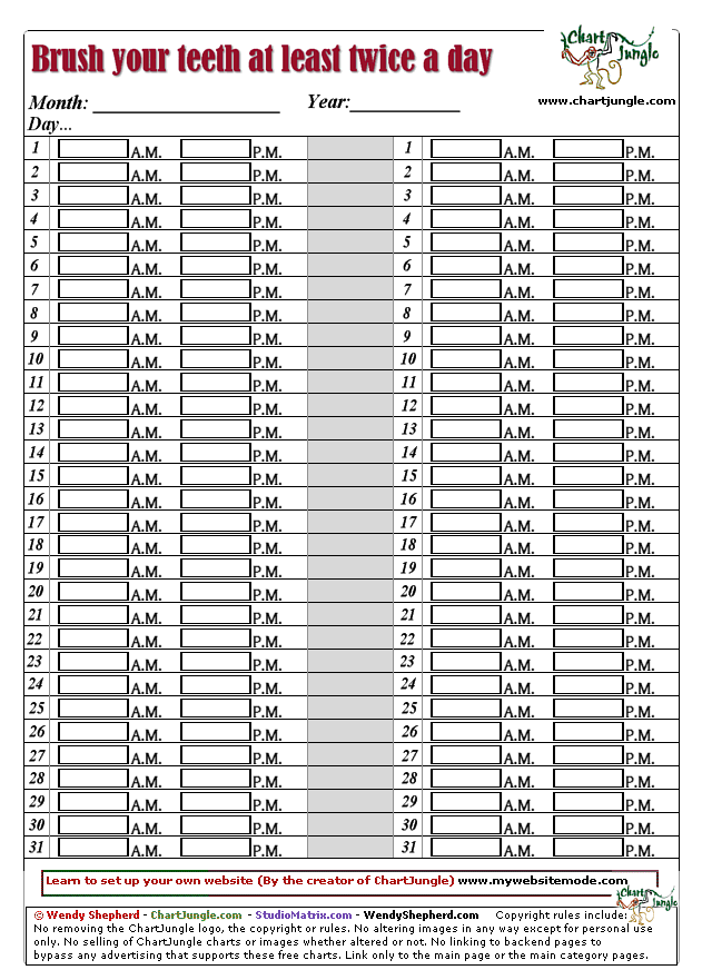 Tooth Brushing Chart For Adults