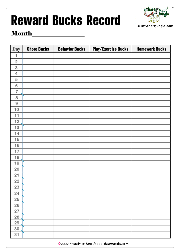 Behavior Bucks Reward Chart